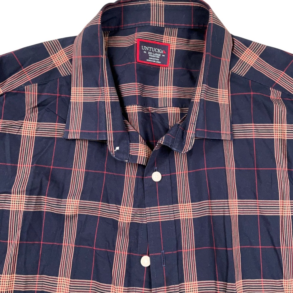 UNTUCKit‎ Shirt Men 2XLarge Blue Red Plaid Wrinkle Cotton Classic Everyday